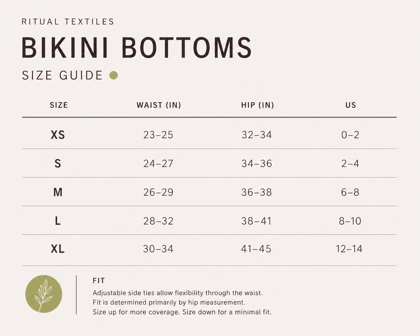 bikini bottoms size guide