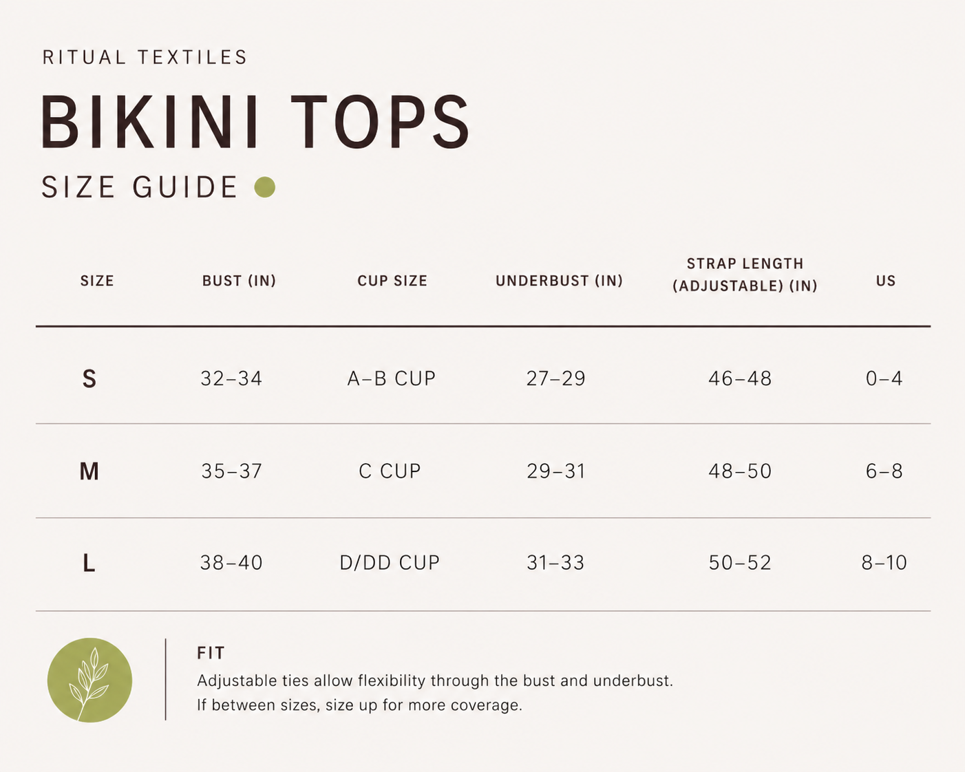 bikini top size guide