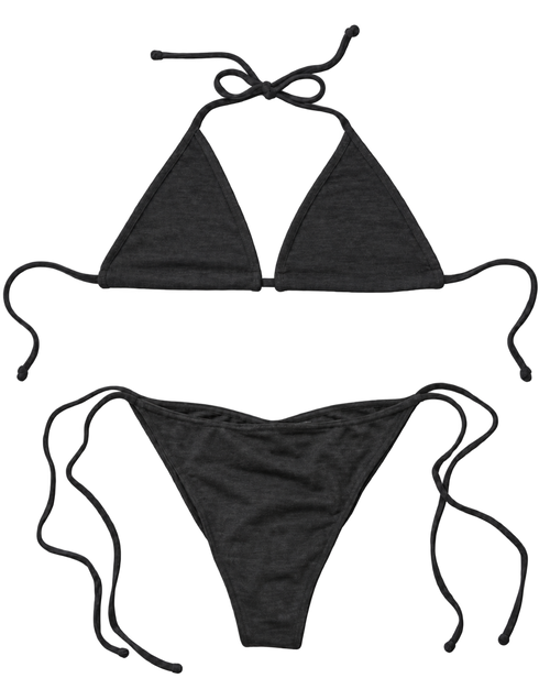 Merino wool bikini set with triangle top and high cut tie bottoms