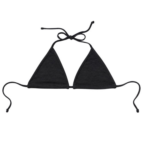 Black merino wool triangle bikini top with halter neck tie and back tie