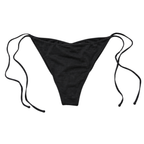 Black merino wool cheeky bikini bottoms with high cut leg and side ties