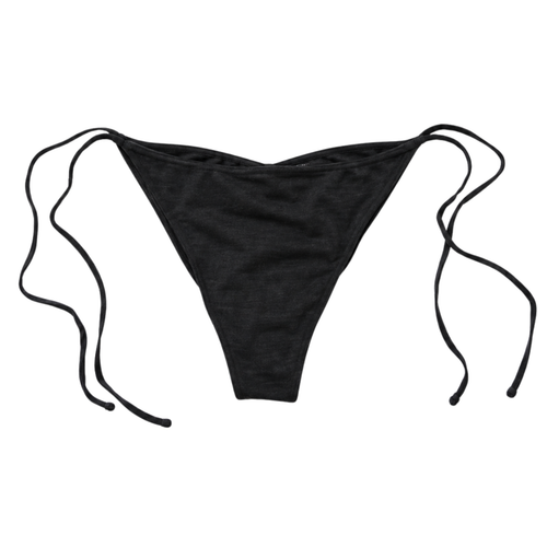 Black merino wool cheeky bikini bottoms with high cut leg and side ties